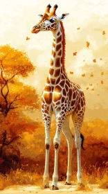 Majestic Giraffe Amidst Golden Leaves