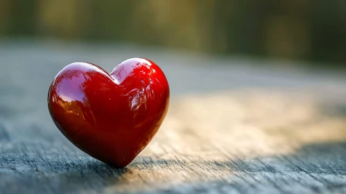 Glossy Heart Resting on Rustic Wood