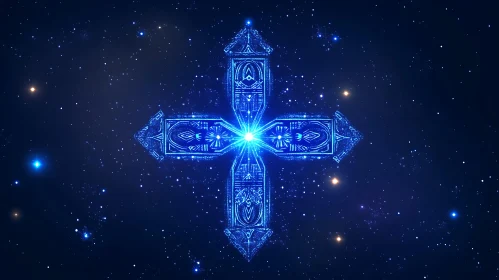 Blue Light Cross with Stars