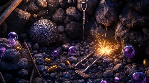 Illuminated Stones and Orbs Composition