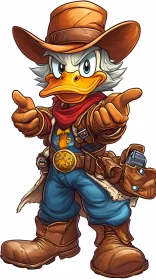 Cowboy Duck in Cartoon Style