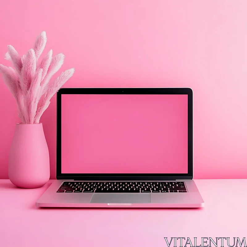 Minimalist Pink Workspace with Laptop