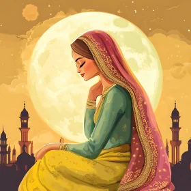 Woman in Traditional Dress at Night