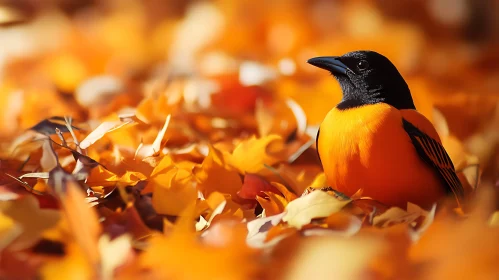 Oriole Bird Among Fall Foliage