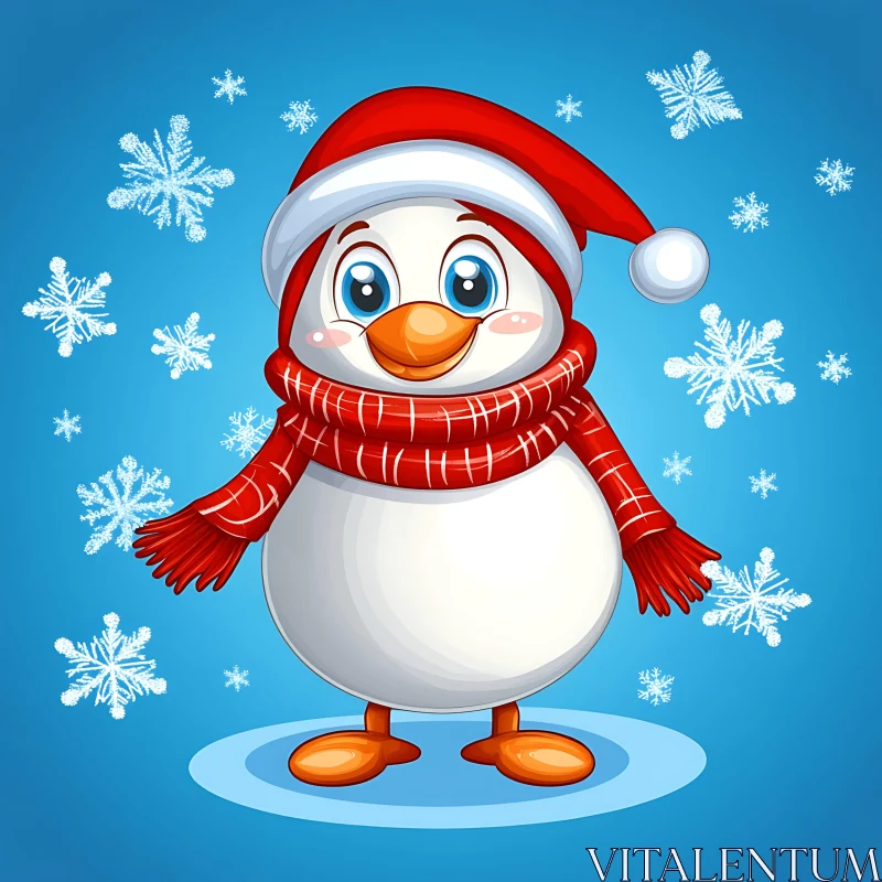 Cartoon Penguin in Winter Wonderland AI Image