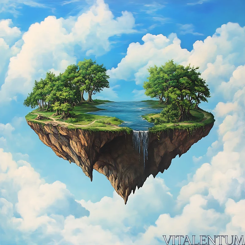 Floating Heart Island with Waterfall