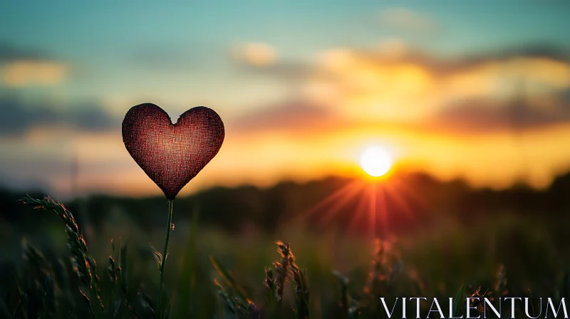 AI ART Sunset Heart in Meadow