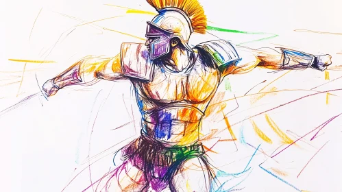 Gladiator Sketch with Helmet Illustration