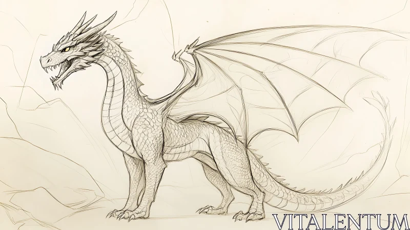 Pencil Sketch Dragon with Wings AI Image
