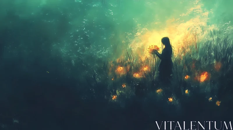 Floral Meadow Dreamscape with Woman