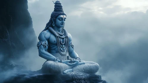 Meditative Shiva in Misty Landscape