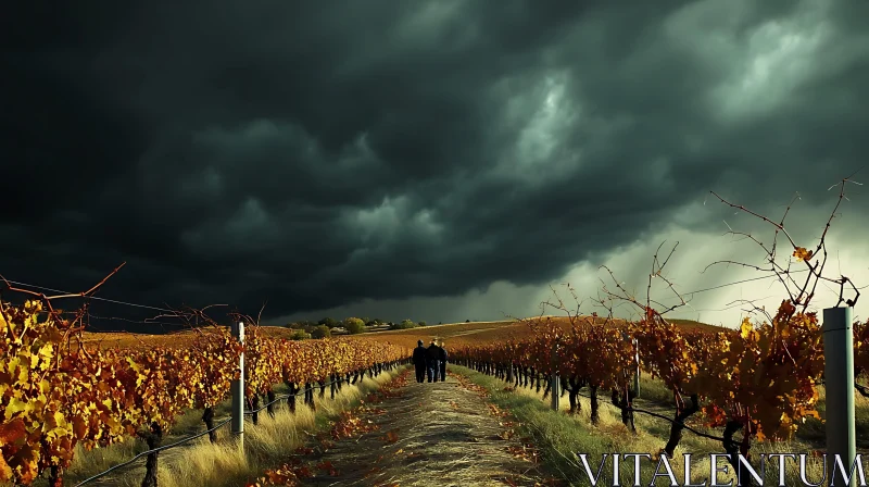 Autumn Vineyard Under Ominous Sky