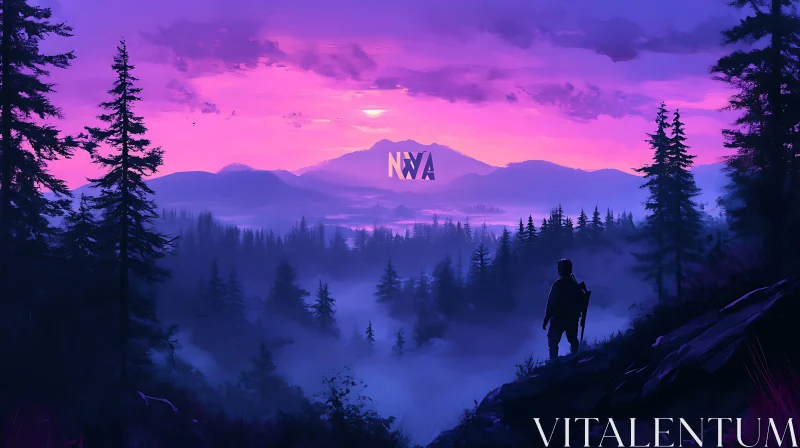 Misty Forest at Sunset