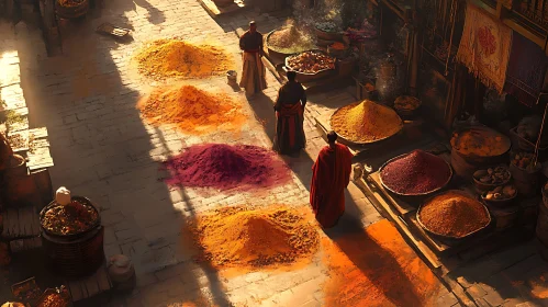 Vibrant Indian Spice Bazaar with Figures