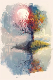 Moonlit Tree Reflection Art