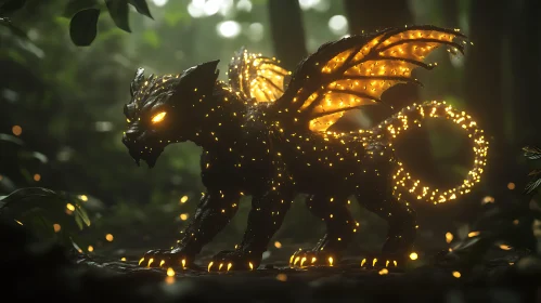 Glowing Feline Dragon in Woodland