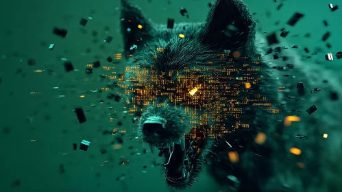 Digital Wolf with Binary Code Overlay