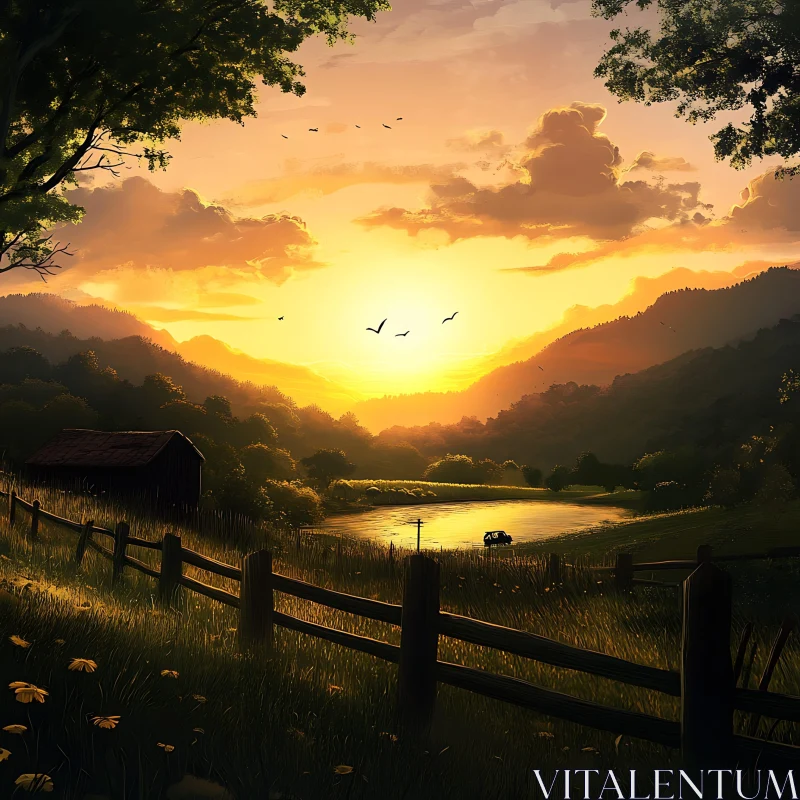Sunset Over Rural Landscape