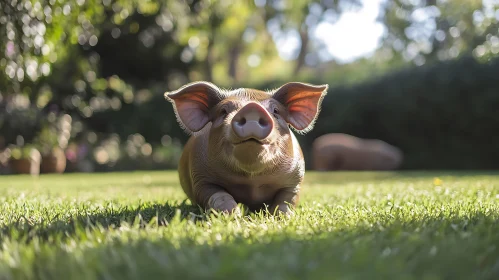 Pig Enjoying Sunlight in a Field