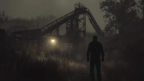 Dark Industrial Scene with a Man Silhouette