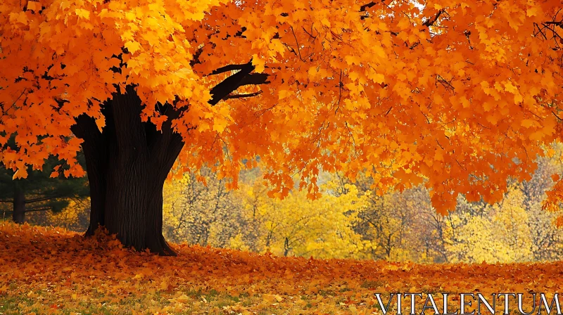 Golden Autumn Leaves on Maple Tree