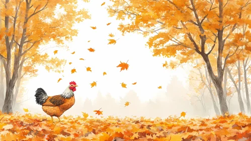 Rooster in Golden Forest