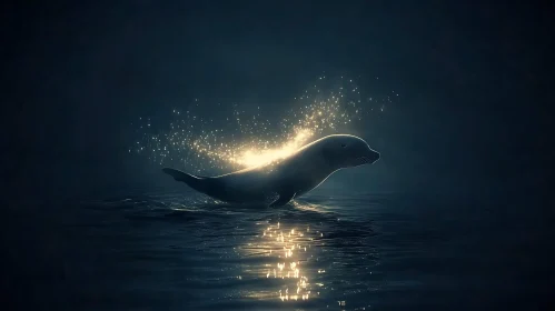 Seal emerging from water with sparkles