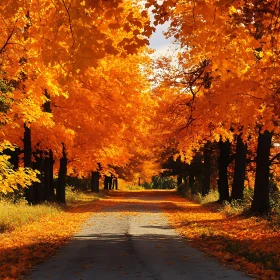 Autumnal Road with Trees