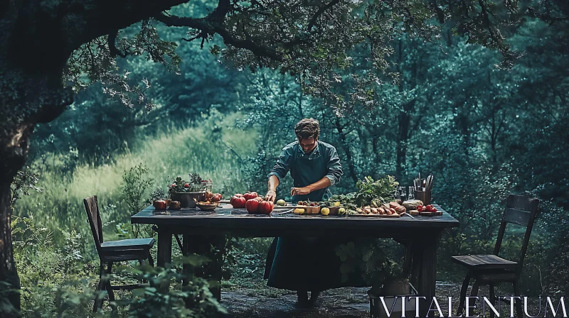Outdoor Cooking in Forest