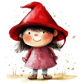 Cute Girl Watercolor Painting