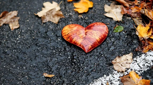 Fallen Heart: Autumn Leaves on Road