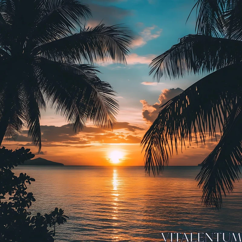 Palm Trees Silhouetted Against Sunset
