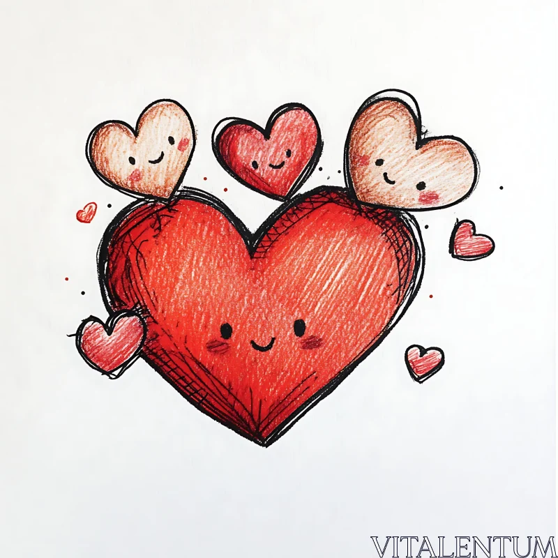 Delightful Hearts Doodle: Expressing Joyful Emotions AI Image