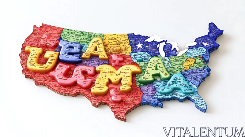 United States Map with Regions and Lettering AI Image