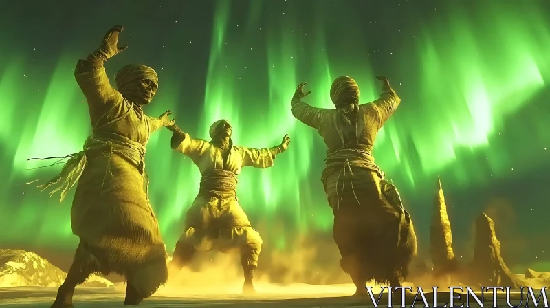 Desert Mummies Dancing Under Northern Lights