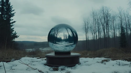 Snowy Forest Mirrored in Crystal Ball