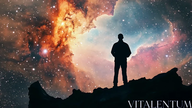 Silhouette Gazing at Colorful Nebula