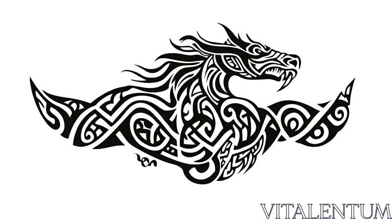 Tribal Dragon Illustration - Black Ink Design AI Image