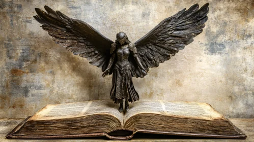 Armored Angel Statue on Open Book