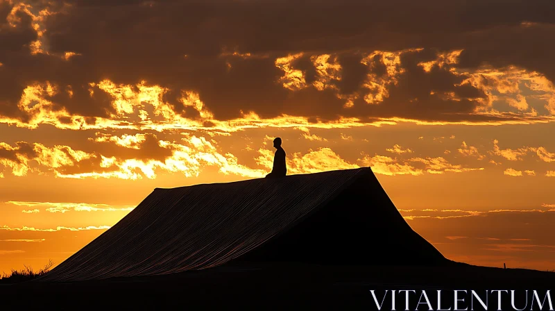 Silhouette Meditating at Sunset