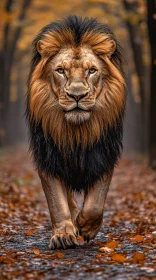Lion in Autumnal Forest