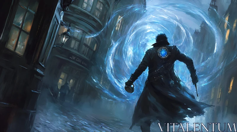 Man Facing a Magical Portal