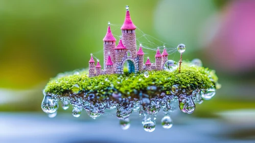 Tiny Pink Castle with Water Droplets