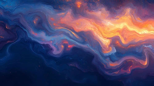 Colorful Abstract Painting with Swirling Waves