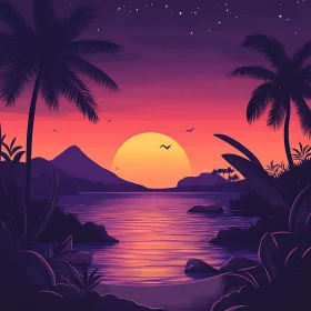 Peaceful Sunset Over Tropical Island