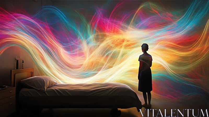 Silhouette with Colorful Light Waves