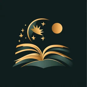 Open Book with Stars and Moon Illustration