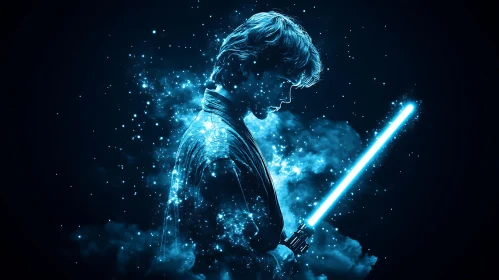Star-clad Hero with Glowing Sword