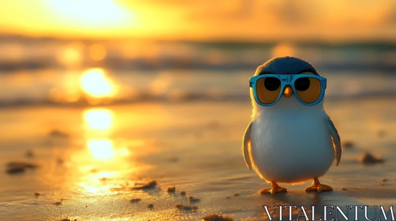Cool Penguin Enjoying Sunset AI Image