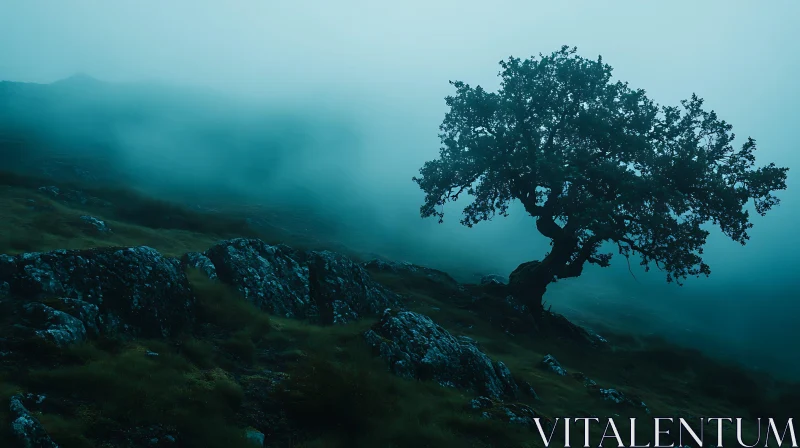 Foggy Tree on a Hill